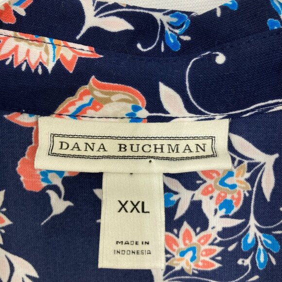 Dana Buchman size XXL Navy Multi Color Floral Short Sleeve Button Down Comfy - Picture 3 of 10